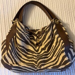 Michael Kors Brown and Cream Zebra-Print Shoulder Bag